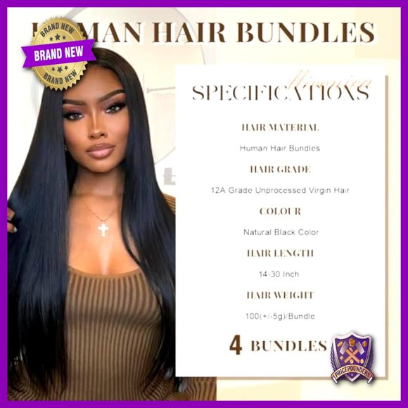 12A Brazilian Virgin Hair Extensions 4 Bundles Straight 22-28 Inch main image 6